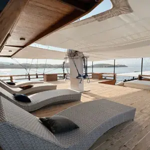 Relaxing Sundeck chairs on a phinisi yacht